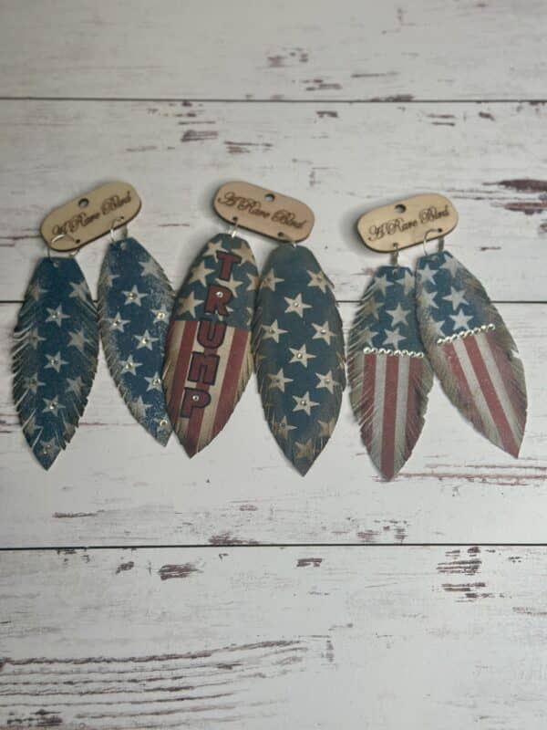 Stripes and Stars Leather Feather Earrings - Image 4