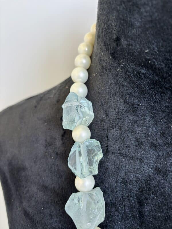 Raw Aquamarine Crystal Pearl Choker - Image 4