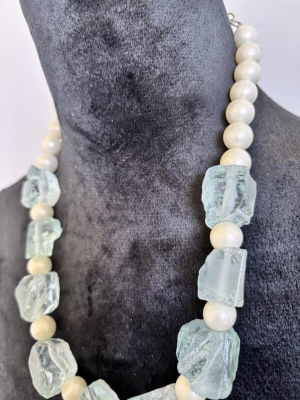 Raw Aquamarine Crystal Pearl Choker - Image 2