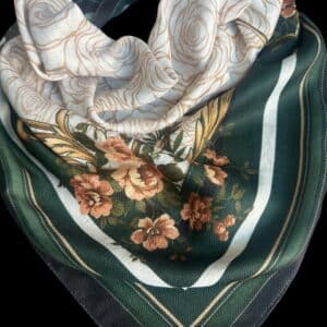 Hunter Green and White Roses Silk Velvet Wild Rag