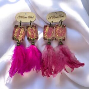 Magenta Feather Tooled Earrings
