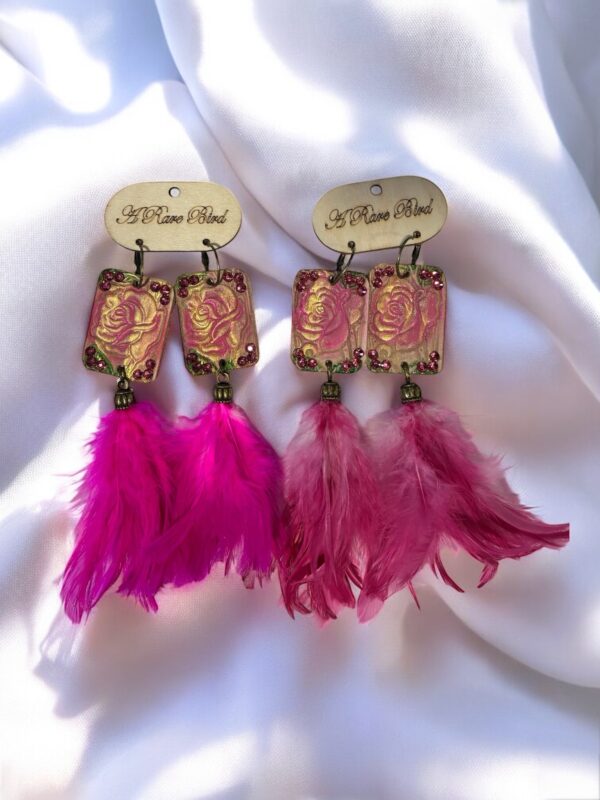 Magenta Feather Tooled Earrings