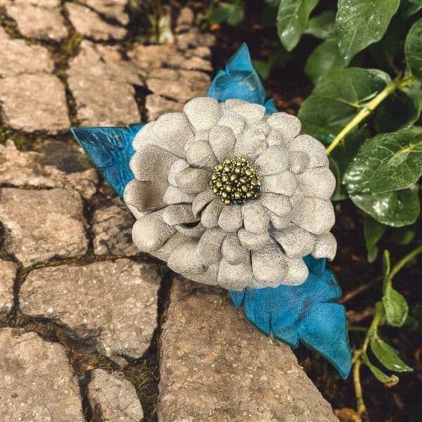 Handmade Cream Leather Flower Pin - Image 2