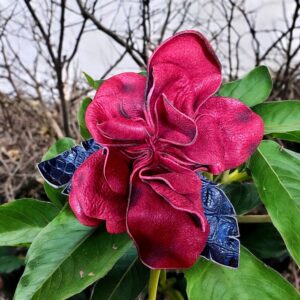 Handmade Plum/Pink Leather Flower Pin