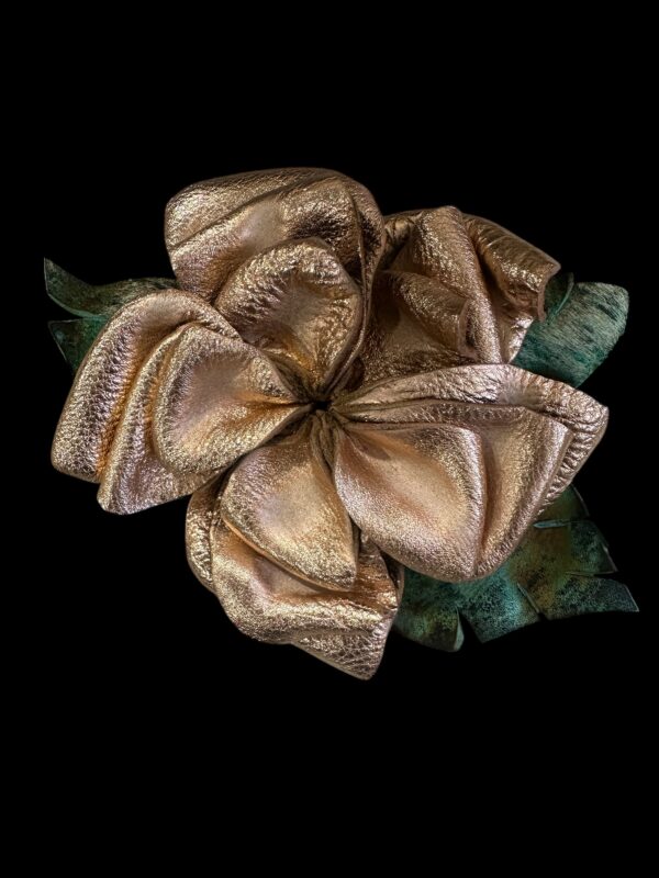 Handmade Copper Leather Flower Pin