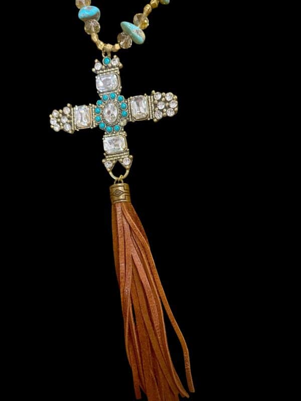 Golden Turquoise Cross Necklace - Image 3