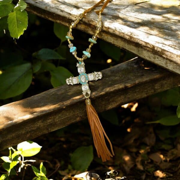 Golden Turquoise Cross Necklace