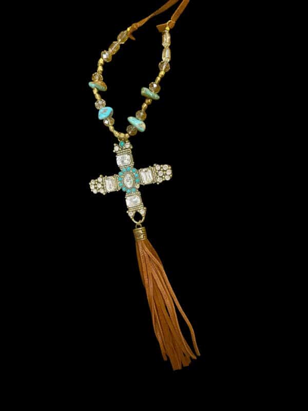 Golden Turquoise Cross Necklace - Image 4