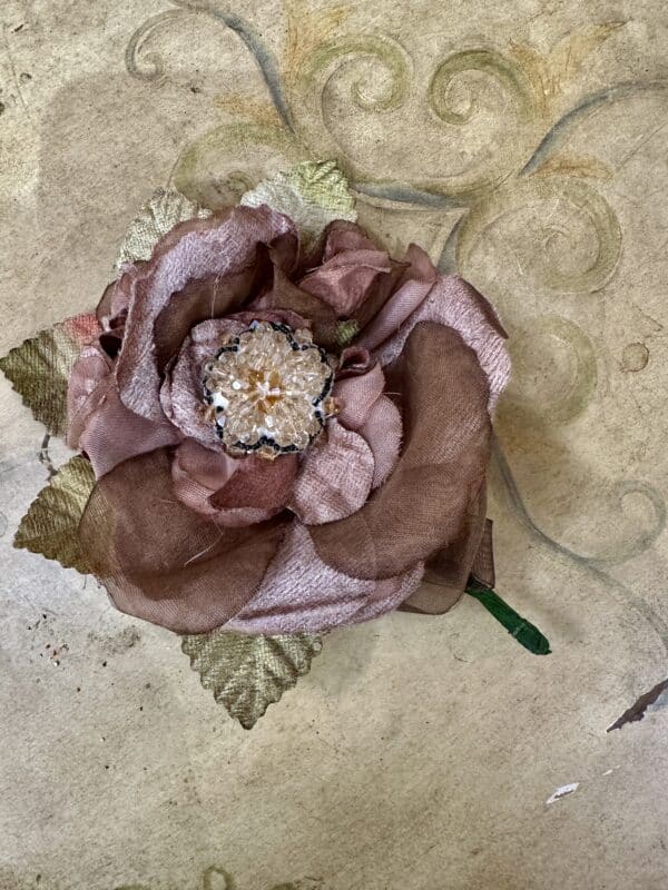 Vintage Silk Amber Cabbage Rose Pin - Image 4