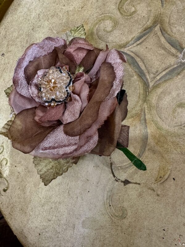 Vintage Silk Amber Cabbage Rose Pin - Image 2