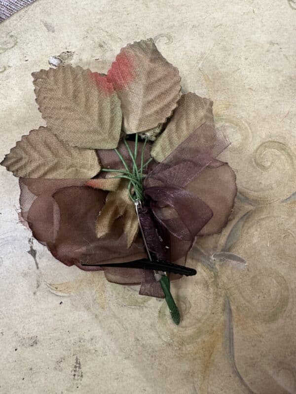 Vintage Silk Amber Cabbage Rose Pin - Image 3