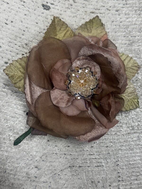 Vintage Silk Amber Cabbage Rose Pin
