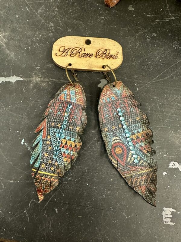 Aztec Leather Feather Earrings - Image 3