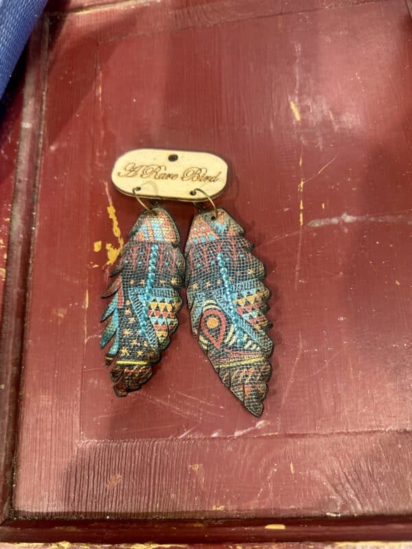 Aztec Leather Feather Earrings - Image 2