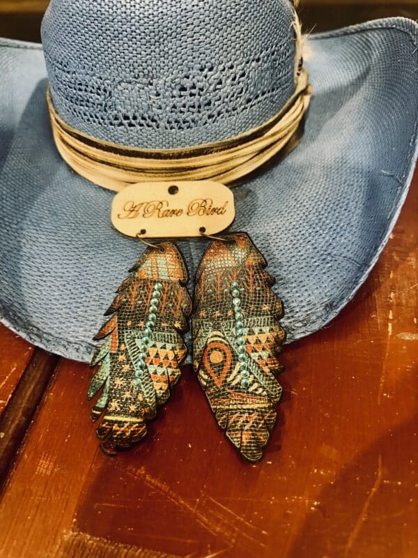 Aztec Leather Feather Earrings