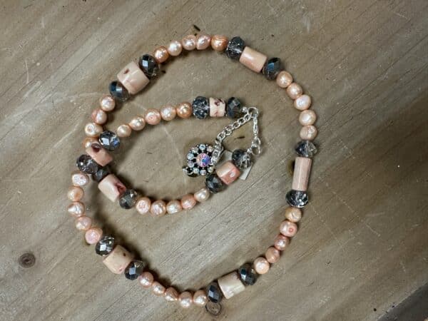 Authentic Coral and Champagne Pearl Necklace - Image 3