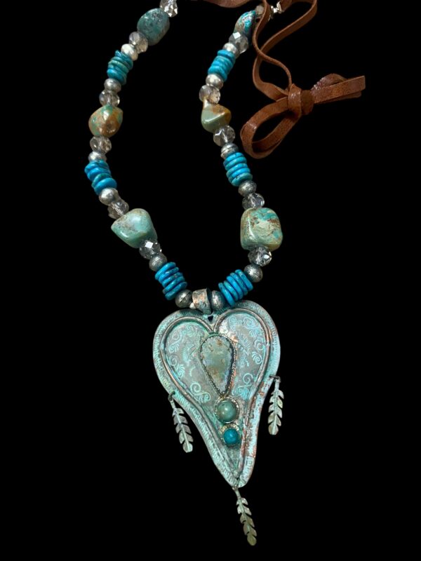 Silver/Turquoise Indian Heart Necklace - Image 2