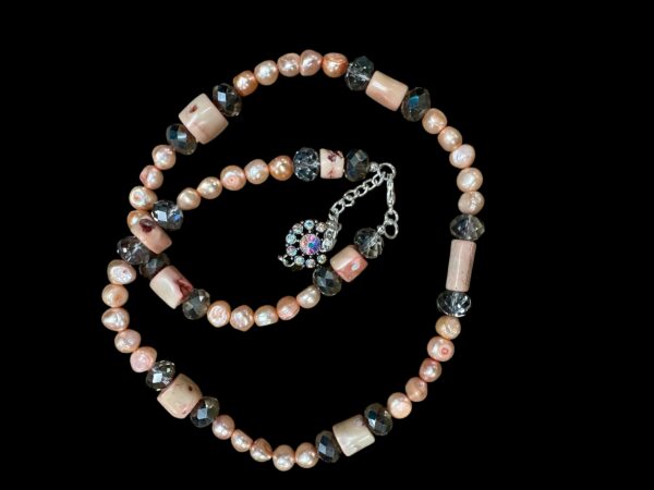 Authentic Coral and Champagne Pearl Necklace