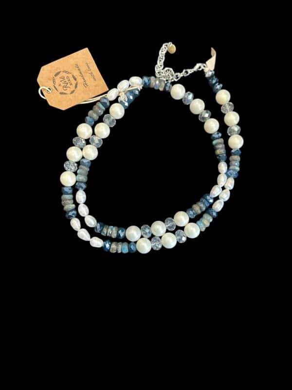 Pearls and Crystal Double wrap Necklace - Image 2
