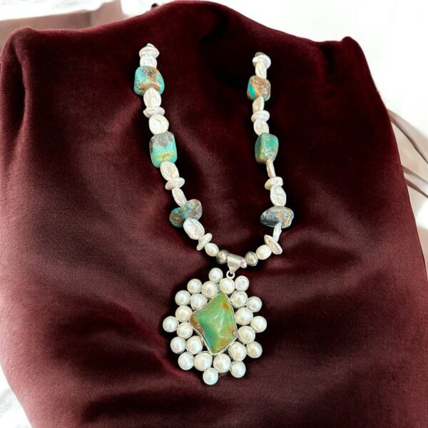 Pearls and Turquoise One of a Kind Necklace - Image 2