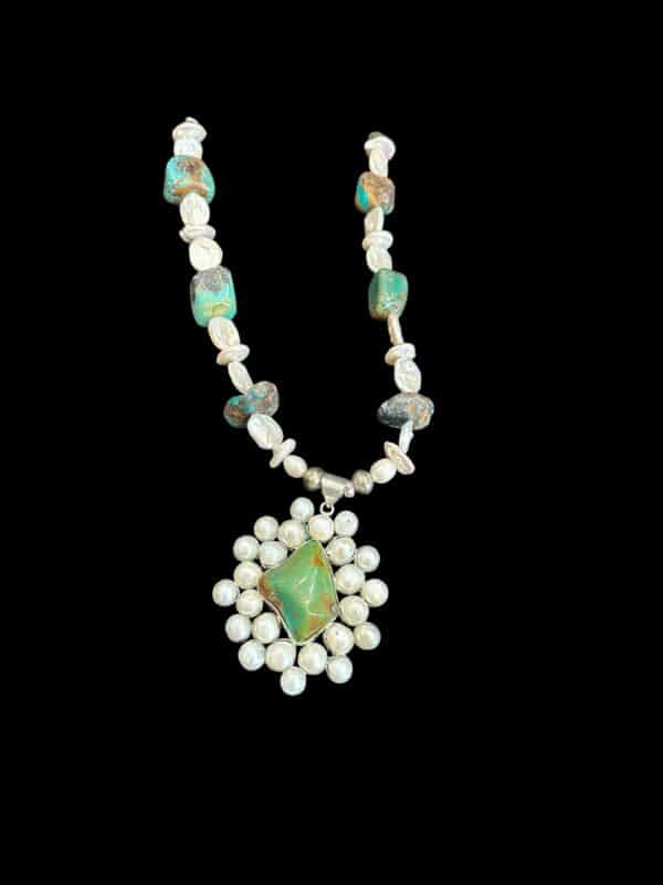Pearls and Turquoise One of a Kind Necklace - Image 3