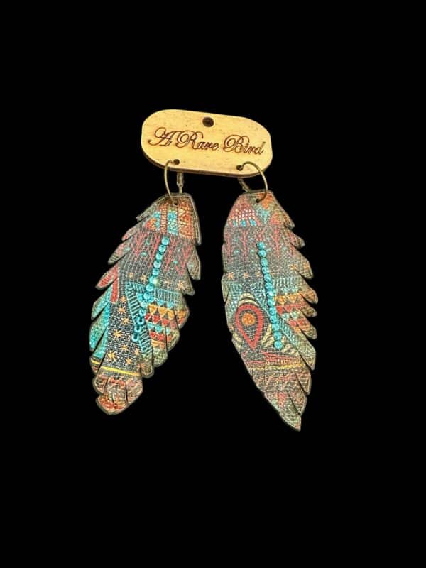 Aztec Leather Feather Earrings - Image 2