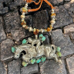 Equestrian Silver Plate Turquoise Necklace