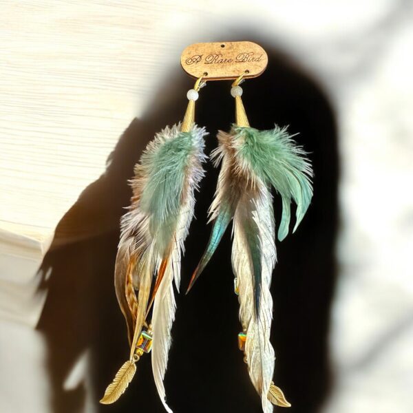 Fancy Neutral Feather Sparkle Earrings