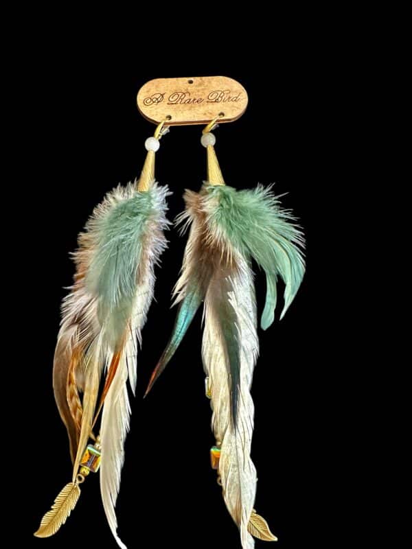 Fancy Neutral Feather Sparkle Earrings - Image 2