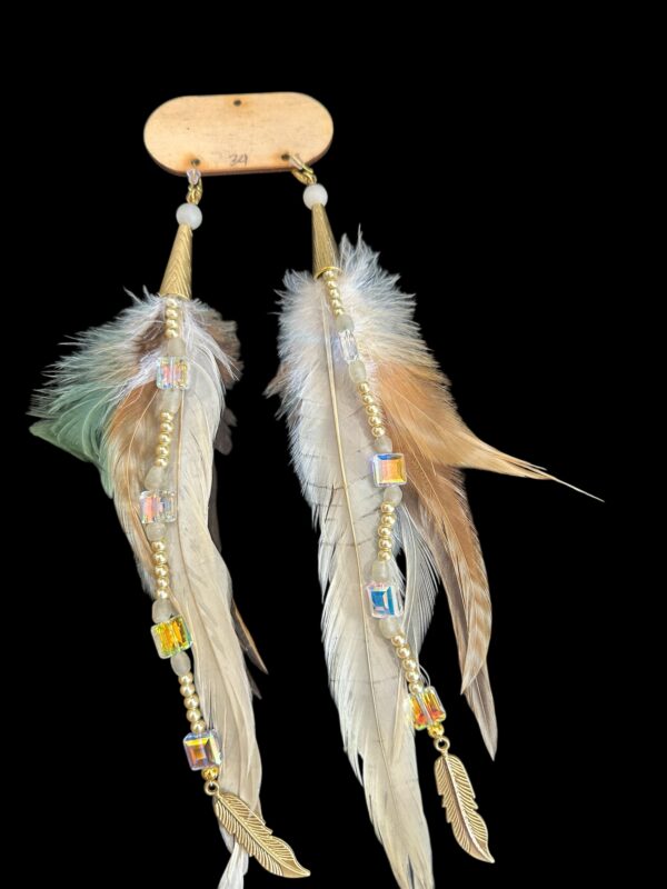 Fancy Neutral Feather Sparkle Earrings - Image 4