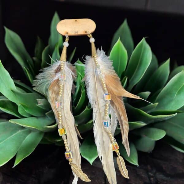 Fancy Neutral Feather Sparkle Earrings - Image 3