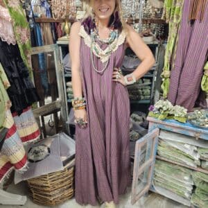 Elegant Purple/Green Stripe Lace Dress Bundle