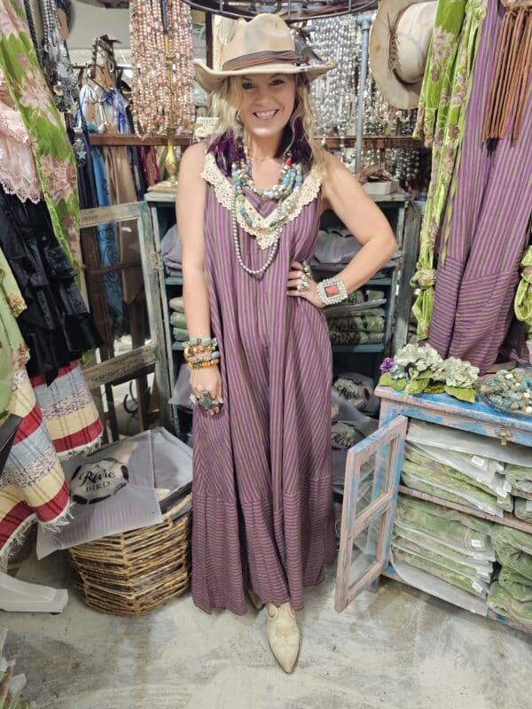 Elegant Purple/Green Stripe Lace Dress Bundle