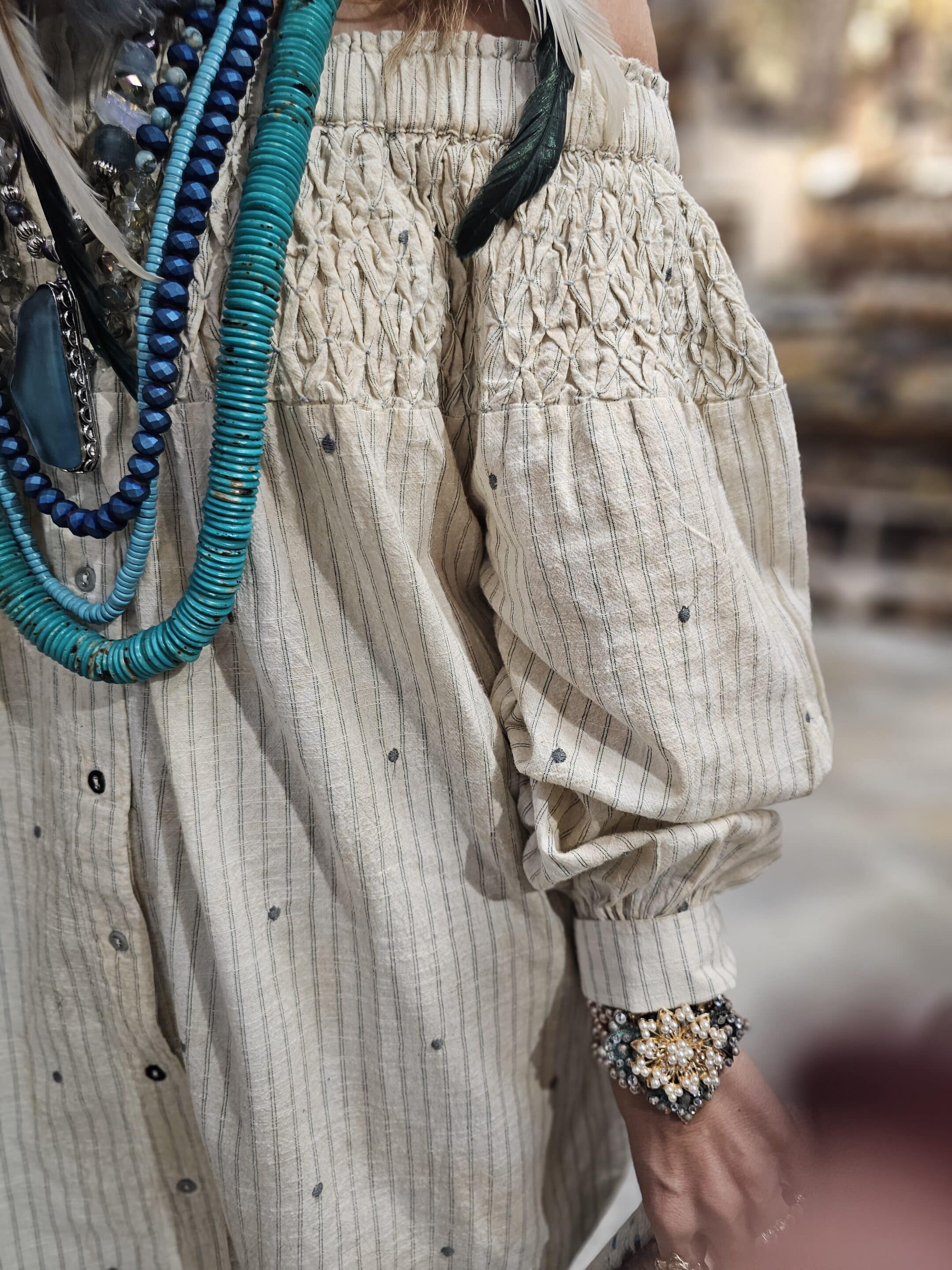 Smocked Distressed Embroidered Shirt - Image 2