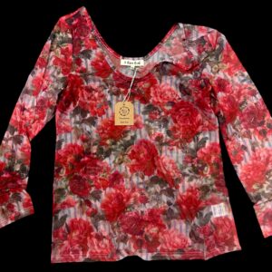 Stripes and Roses Mesh Top