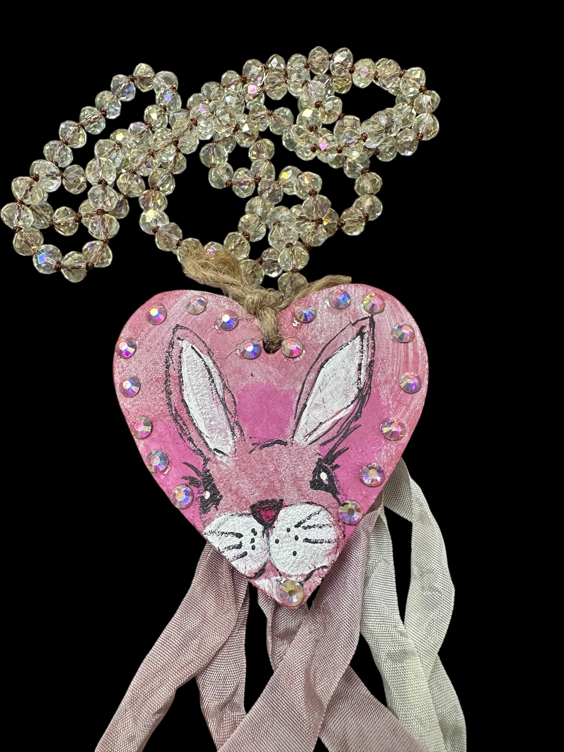 Hand Painted Bunny Wooden Heart