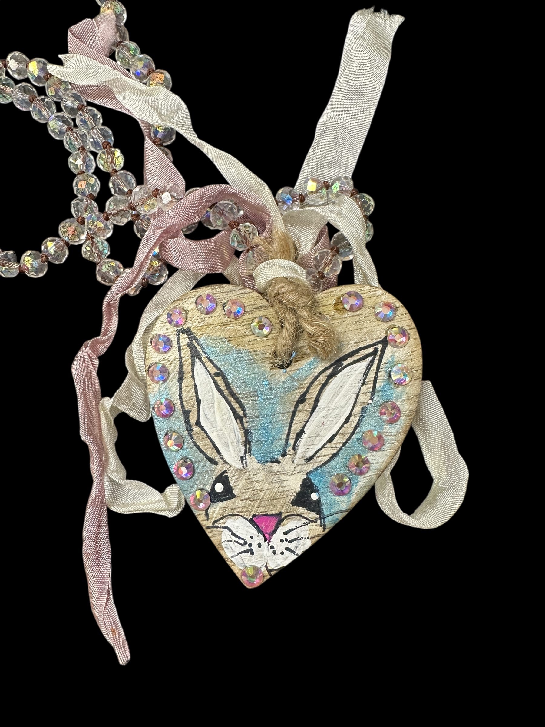 Hand Painted Bunny Wooden Heart - Image 3